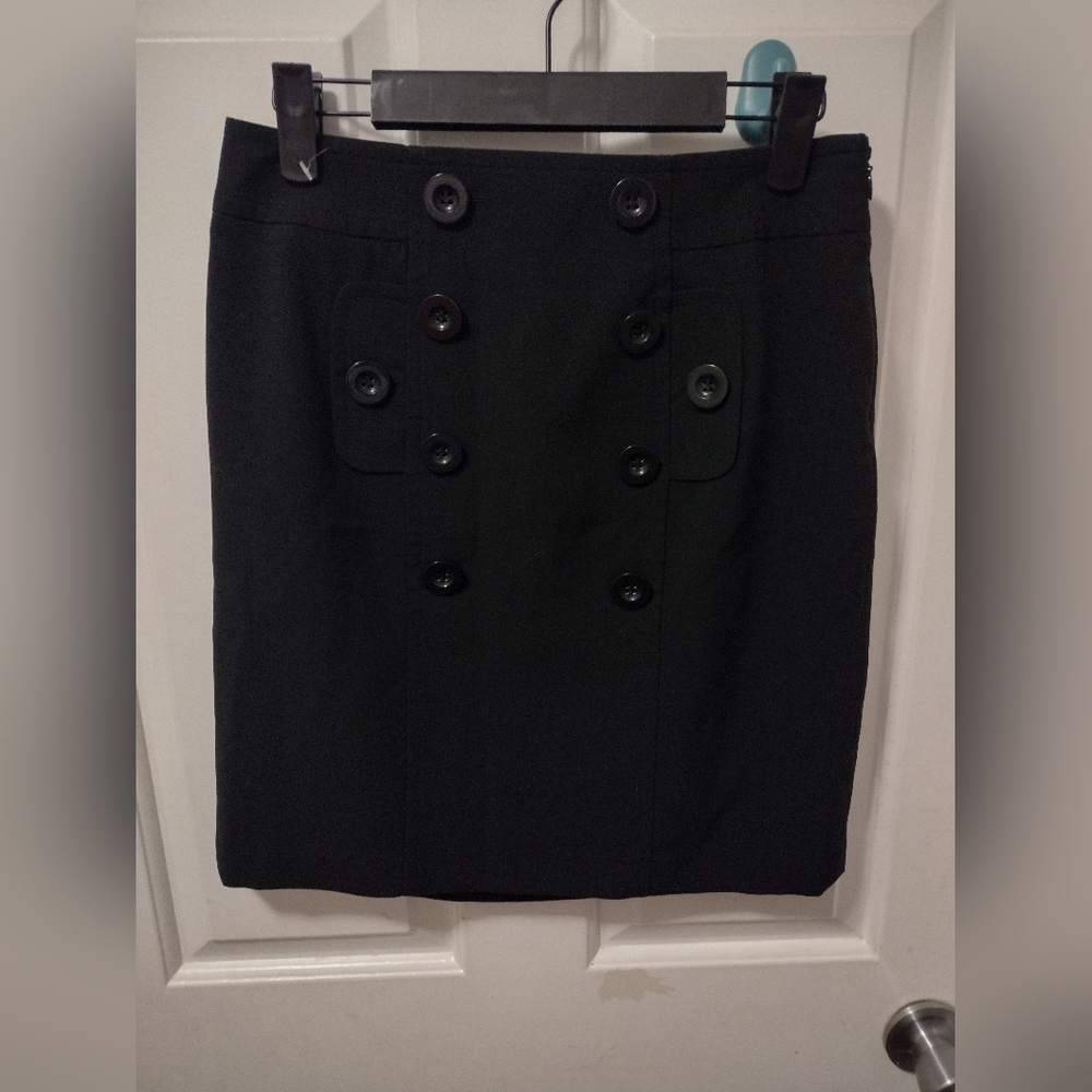 Ann Taylor Petites Black Button Front Skirt Sz 2P
